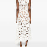 Abito midi in crochet bianco Self-Portrait - donna 