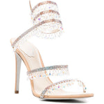 Sandali con cristalli chandelier in beige Rene caovilla - donna 