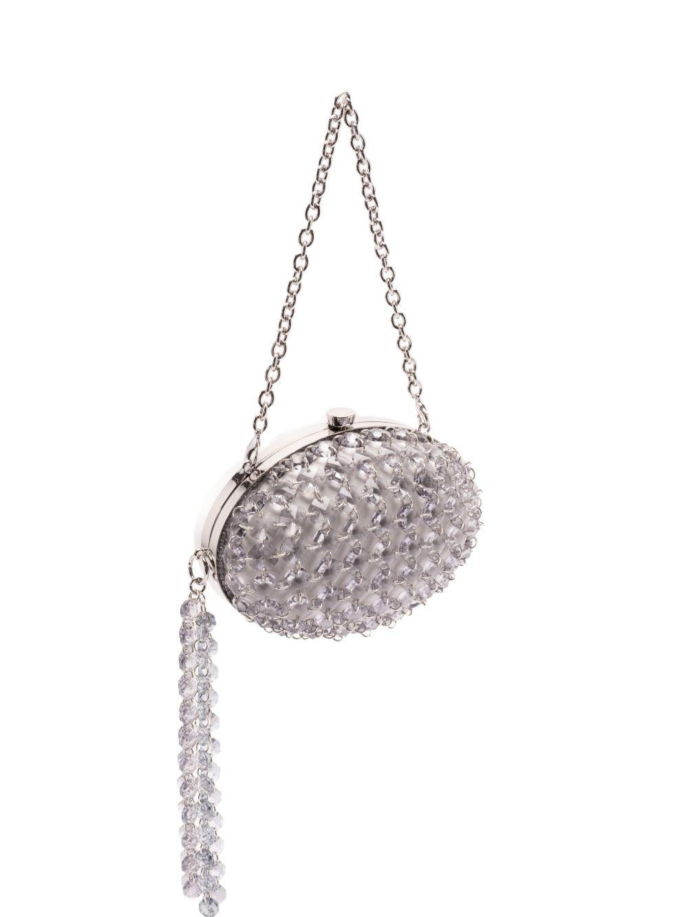 Clutch in raso con crisalli color argento 