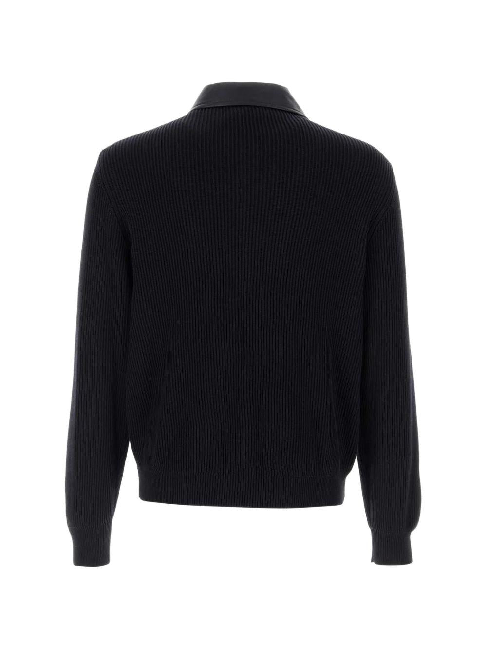 Cardigan con inserti in pelle nero Brunello Cucinelli - uomo 