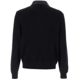 Cardigan con inserti in pelle nero Brunello Cucinelli - uomo 