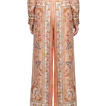 Pantaloni Roselight in seta floreale rosa 