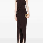 Abito lungo con scollo halter in marrone Amen - donna 