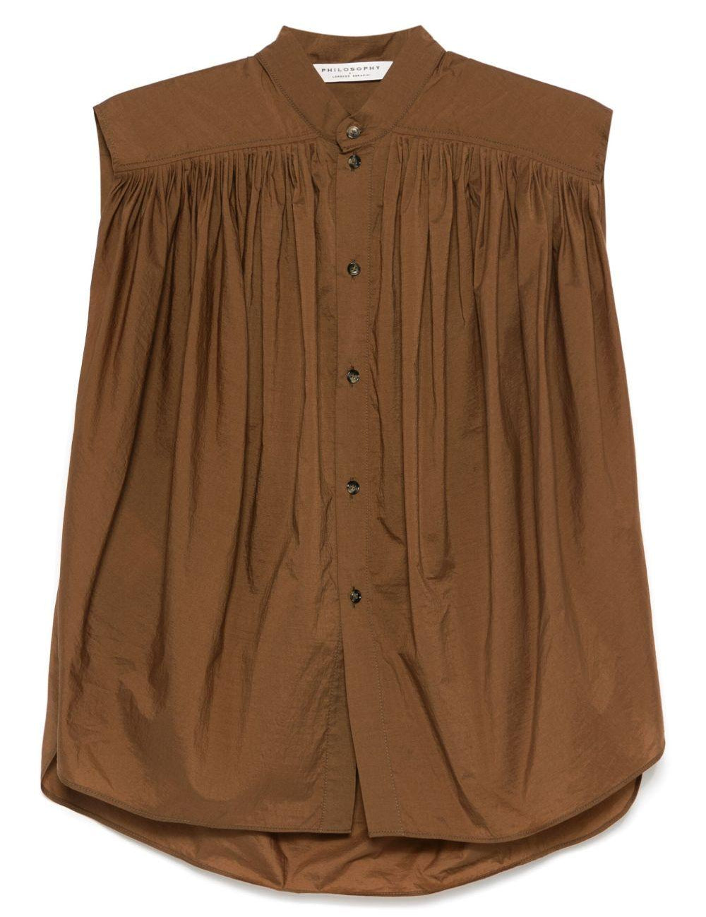 Blusa smanicata in marrone 