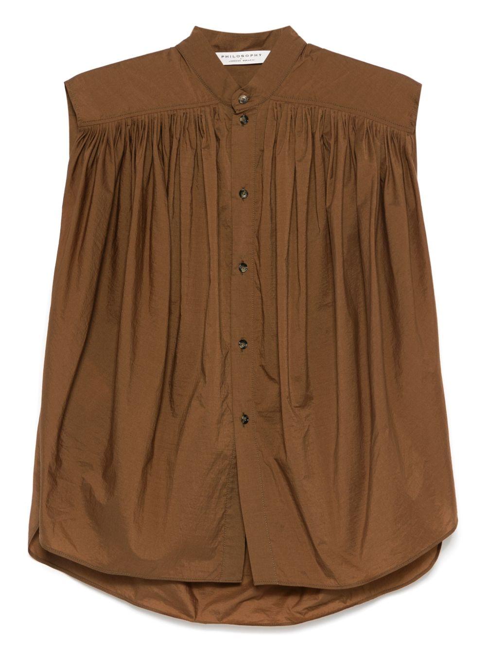 Blusa smanicata in marrone 