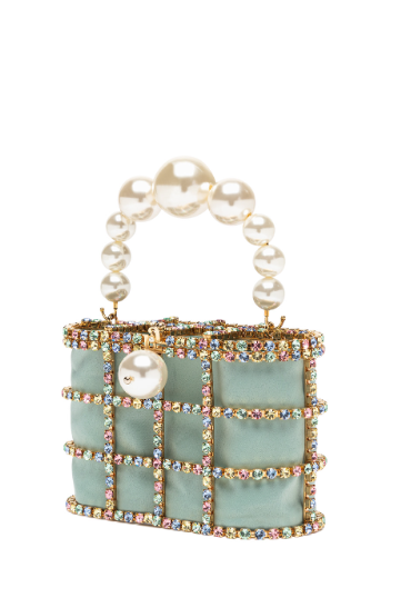 Borsa a mano con cristalli e perle holli in verde Rosantica - donna 