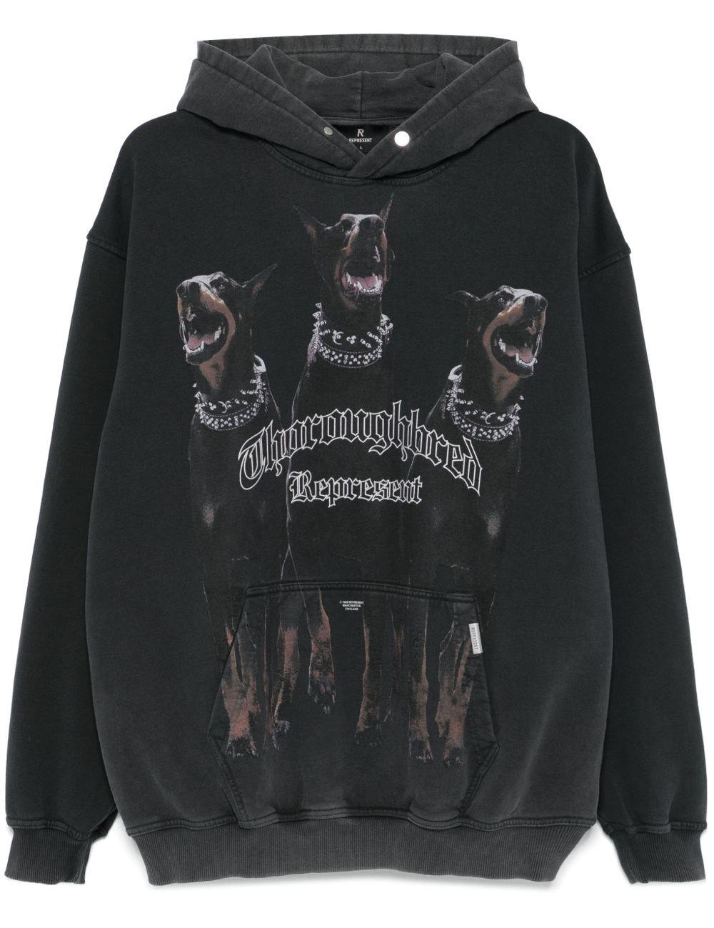 Felpa Thoroughbred con cappuccio in nero Represent - uomo 