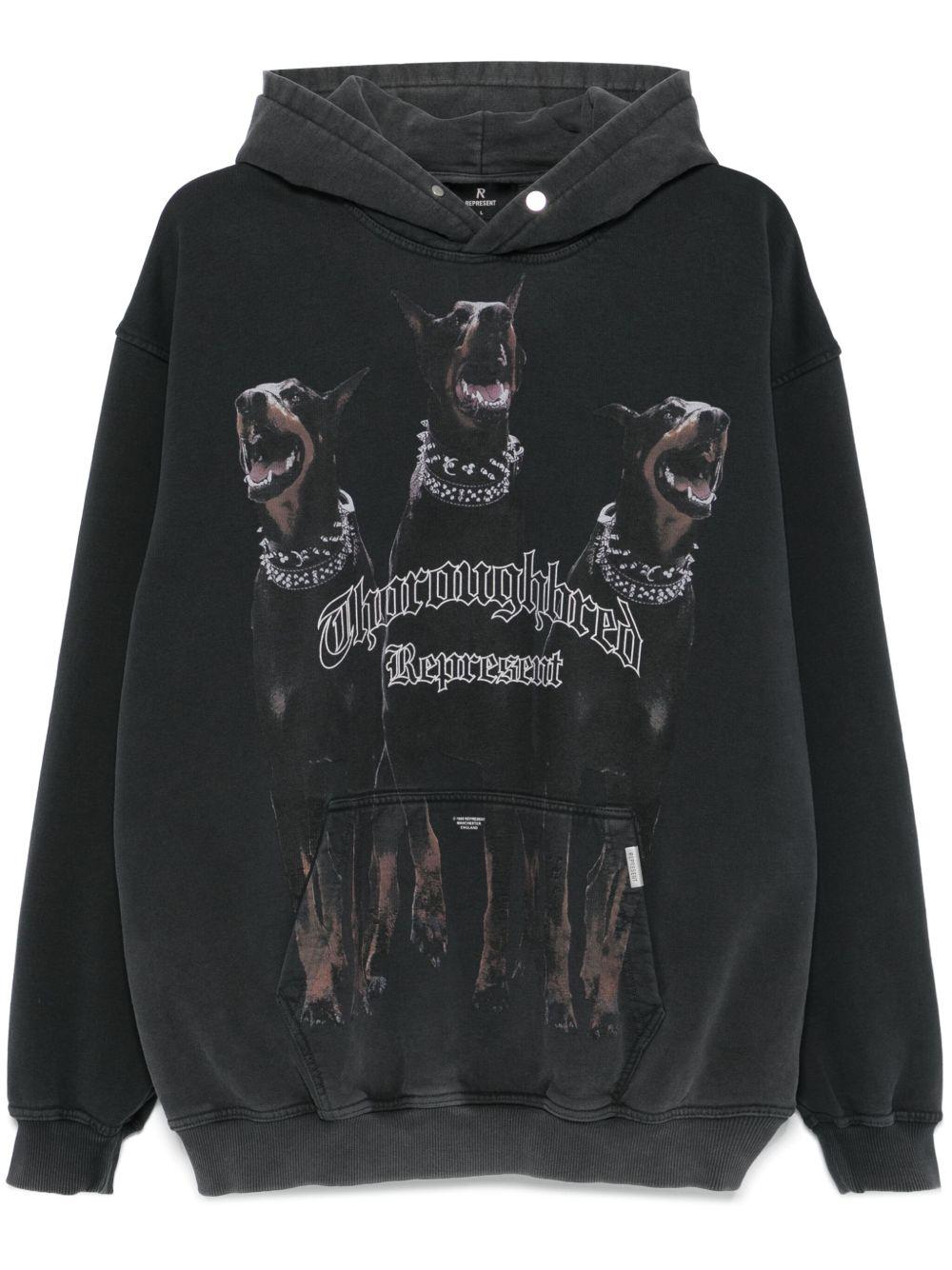 Felpa Thoroughbred con cappuccio in nero Represent - uomo 