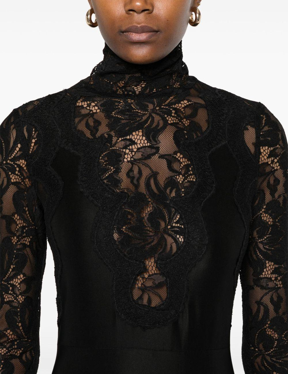 Abito lungo in pizzo in nero Rabanne - donna 