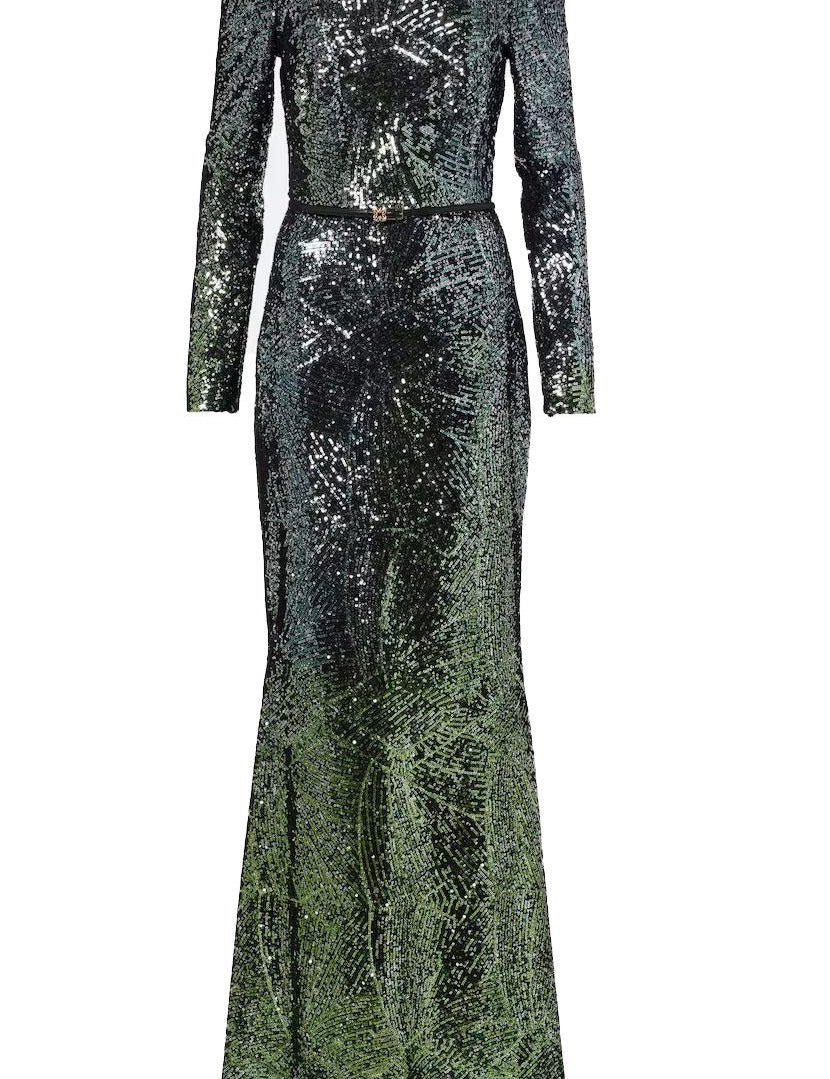 Abito lungo in misto seta con paillettes in verde Elie Saab - donna 