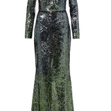 Abito lungo in misto seta con paillettes in verde Elie Saab - donna 
