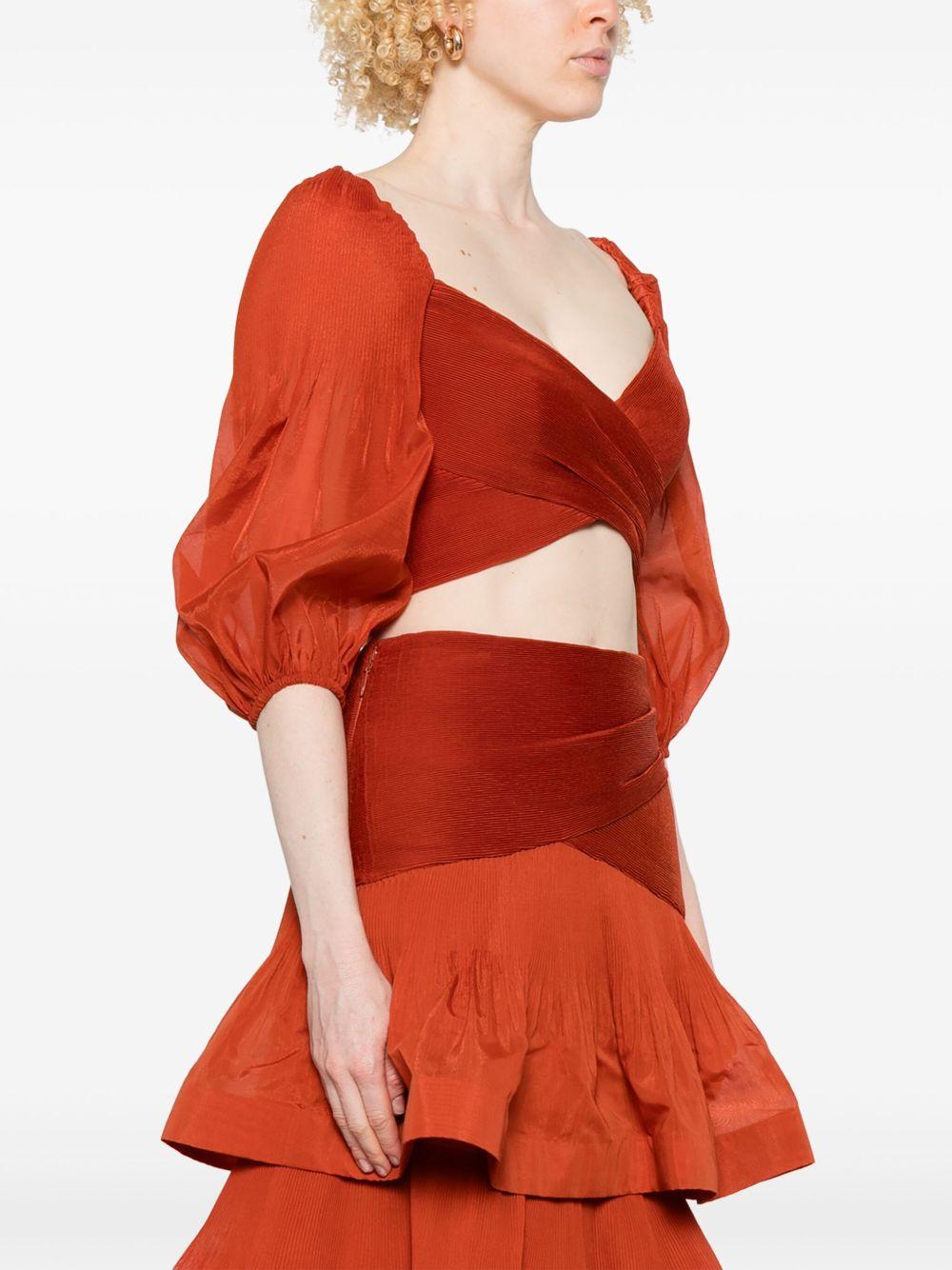 Top corto plissettato in rosso mattone Zimmermann - donna 