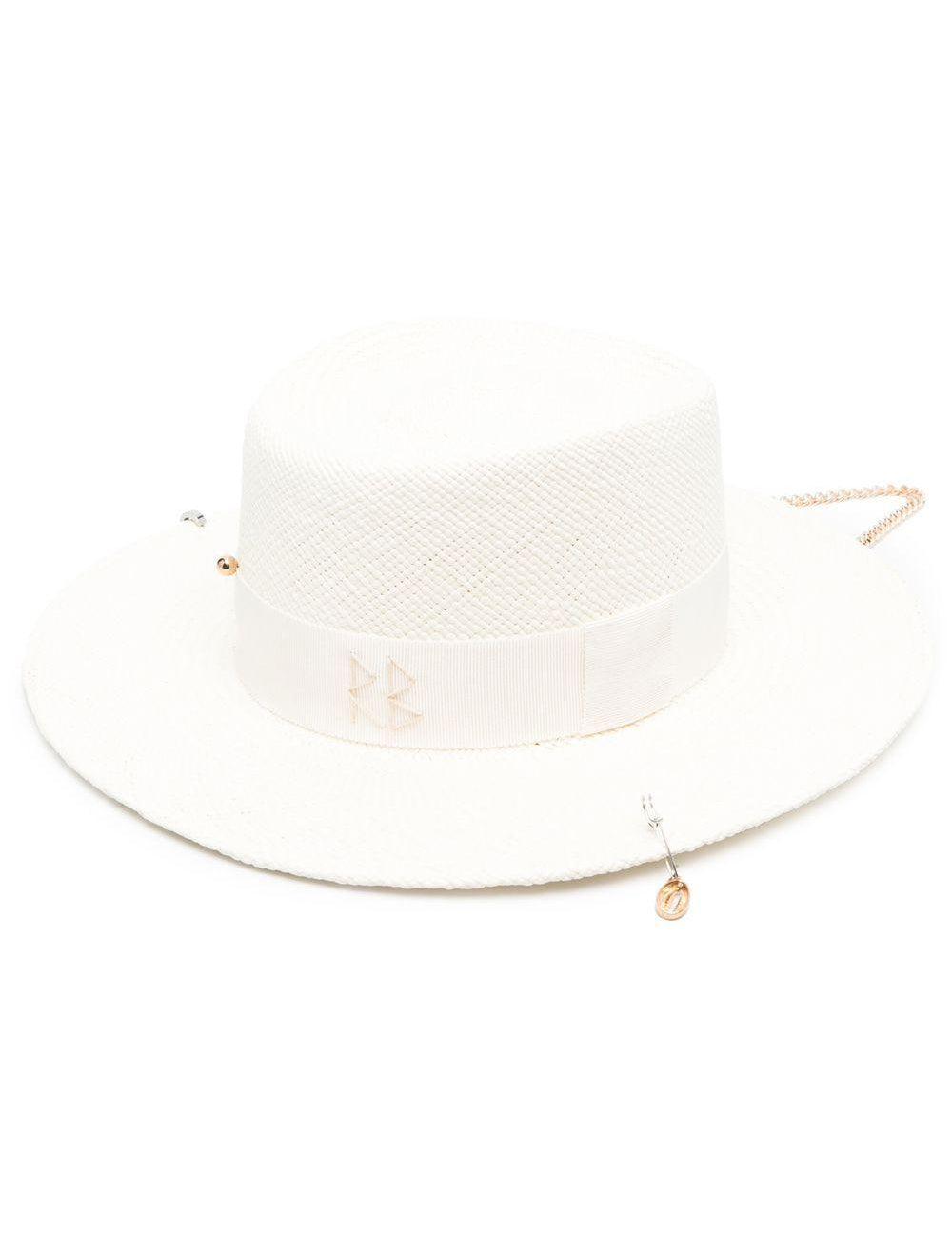 Cappello con piercing in rafia in bianco Ruslan baginskiy - donna 