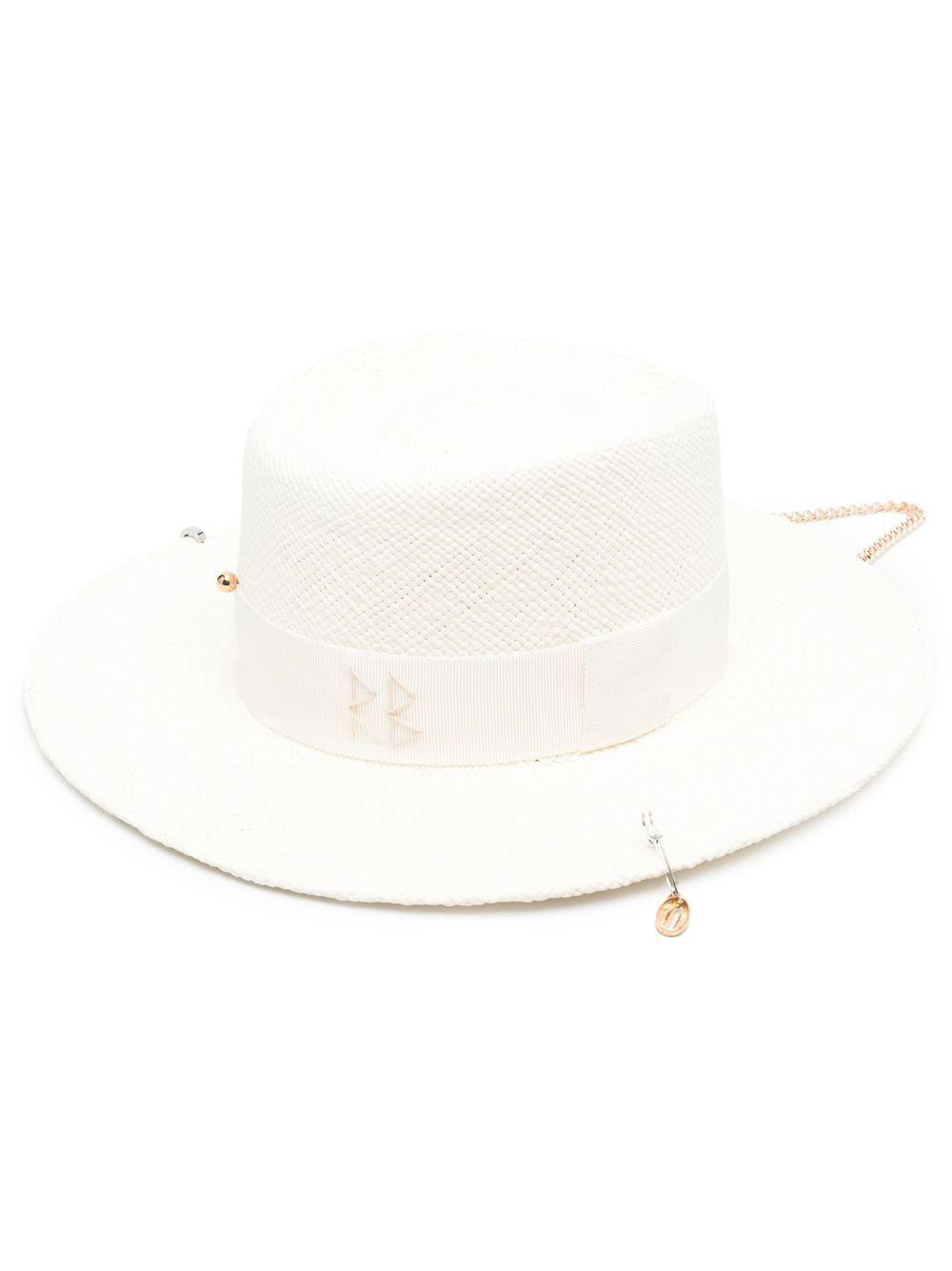 Cappello con piercing in rafia in bianco Ruslan baginskiy - donna 