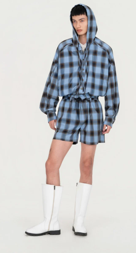 Giacca a quadri con cappuccio in blu Feng Chen Wang - uomo 