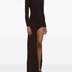 Abito lungo a coste con spacco in marrone Coperni - donna 