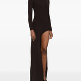 Abito lungo a coste con spacco in marrone Coperni - donna 