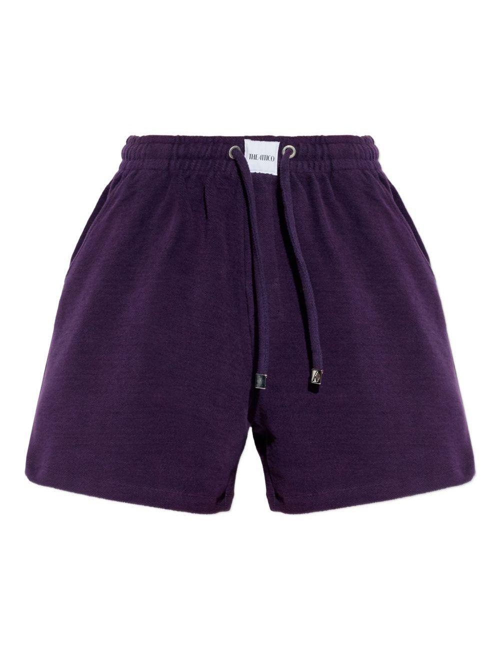 Shorts con coulisse e logo in viola The attico - donna 