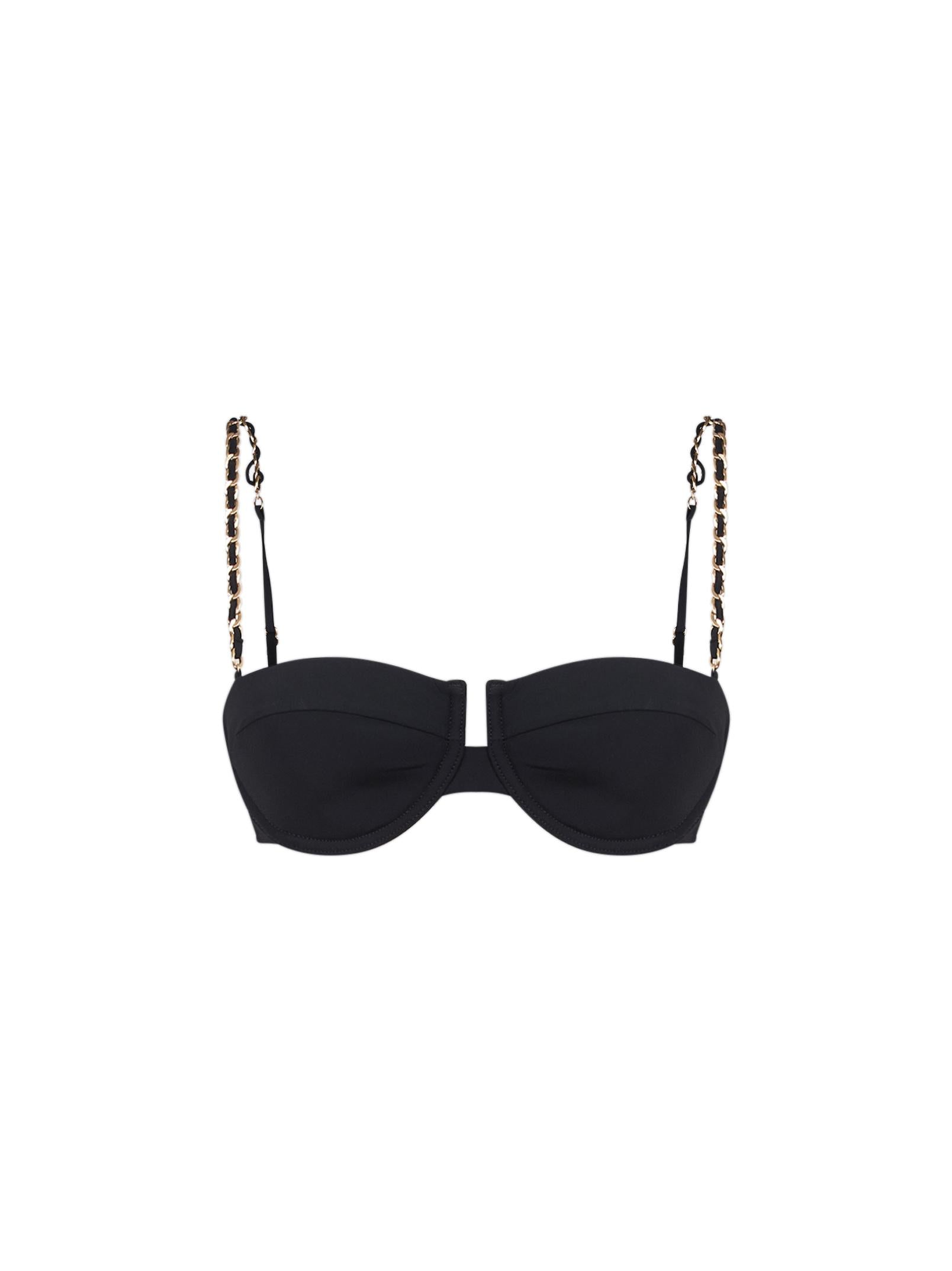 Top bikini roselight con dettagtlio a catena in nero 