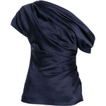 Top in raso monospalla in blu 