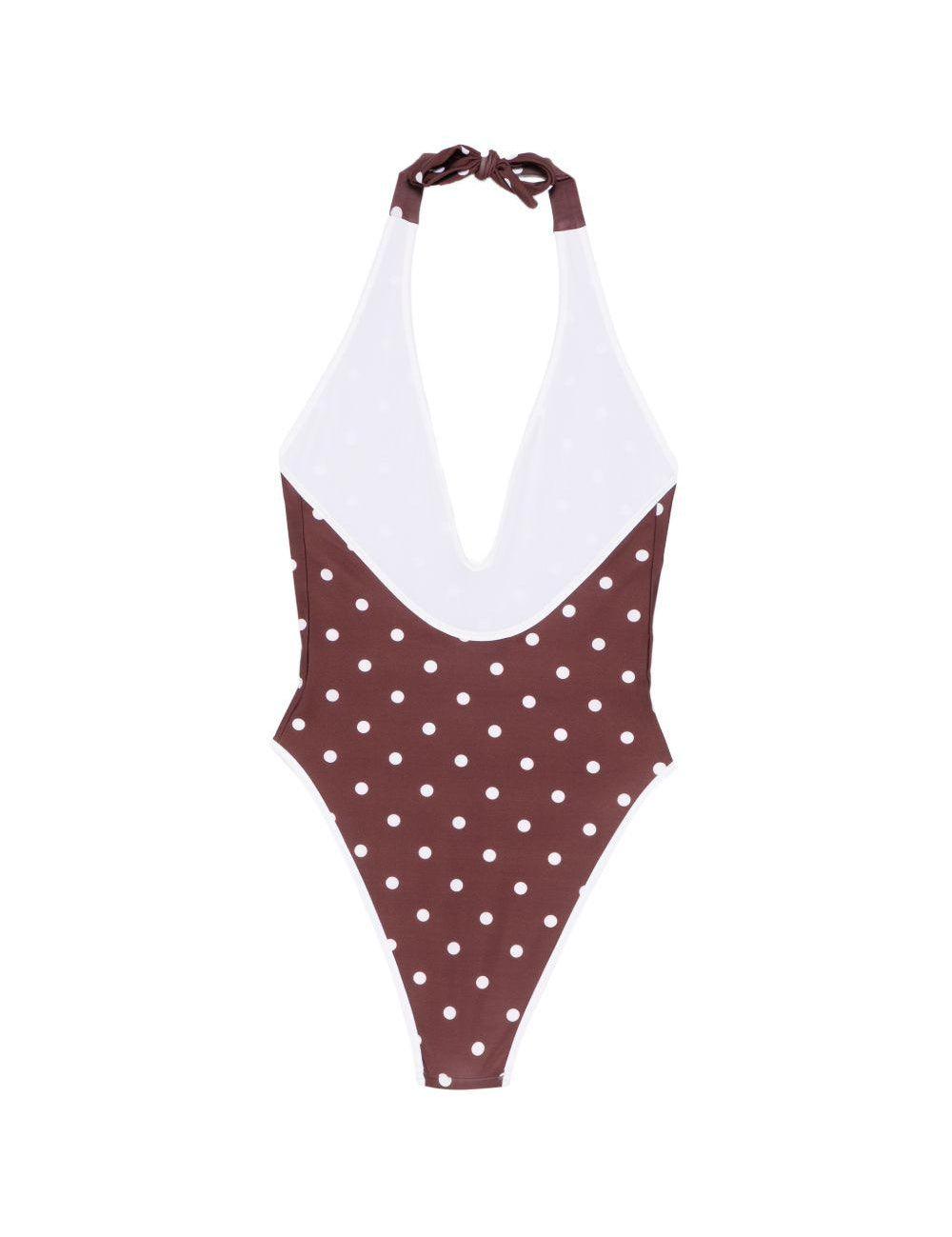 Costume da bagno a pois con scollo a v in marrone Rowen rose - donna 