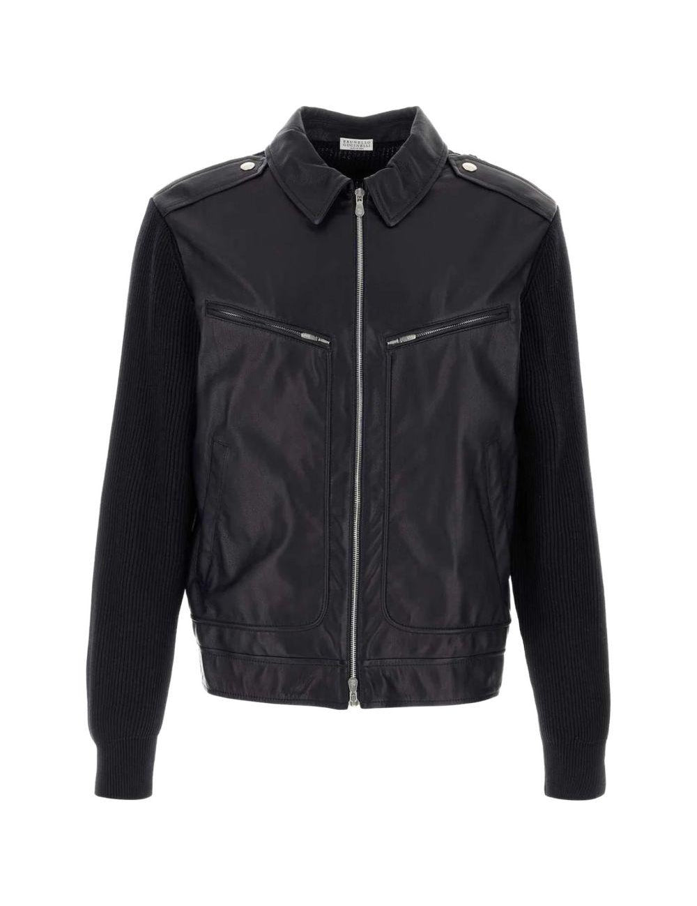 Cardigan con inserti in pelle nero Brunello Cucinelli - uomo 