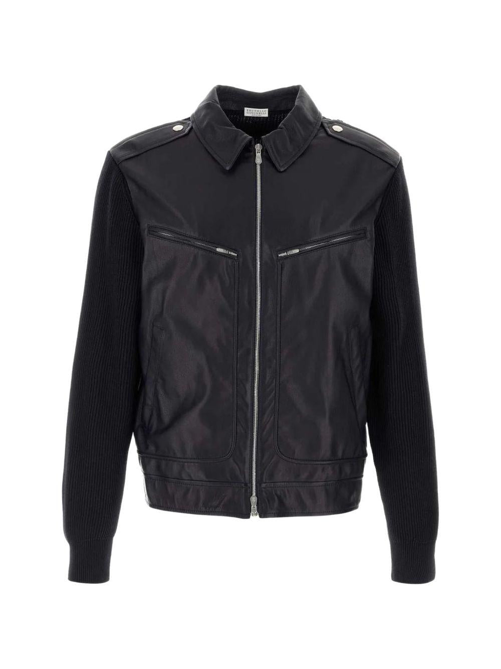 Cardigan con inserti in pelle nero Brunello Cucinelli - uomo 