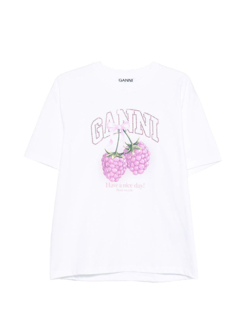 T-shirt con grafica al lampone in bianco Ganni - donna 