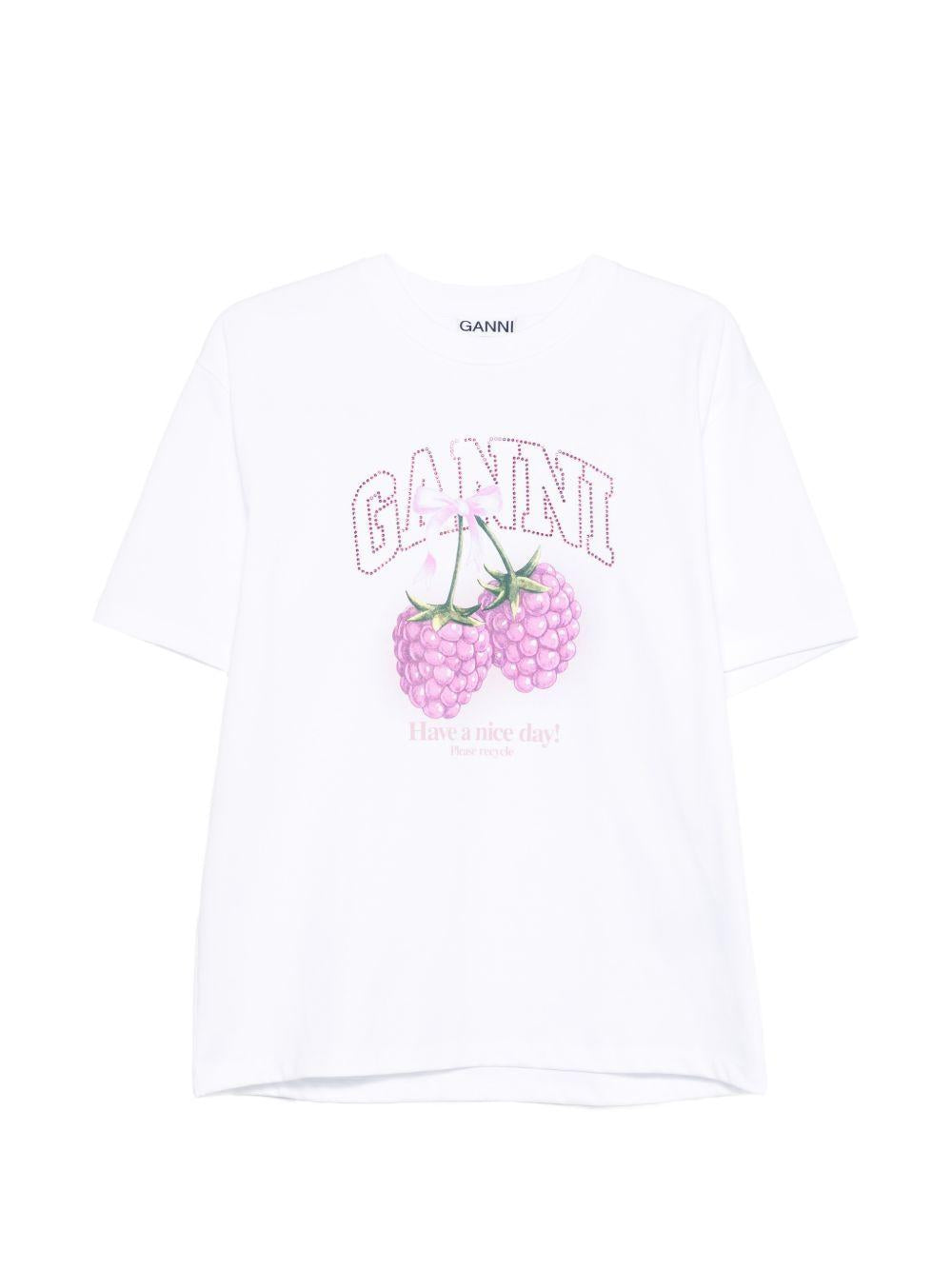 T-shirt con grafica al lampone in bianco Ganni - donna 