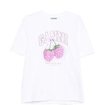 T-shirt con grafica al lampone in bianco Ganni - donna 