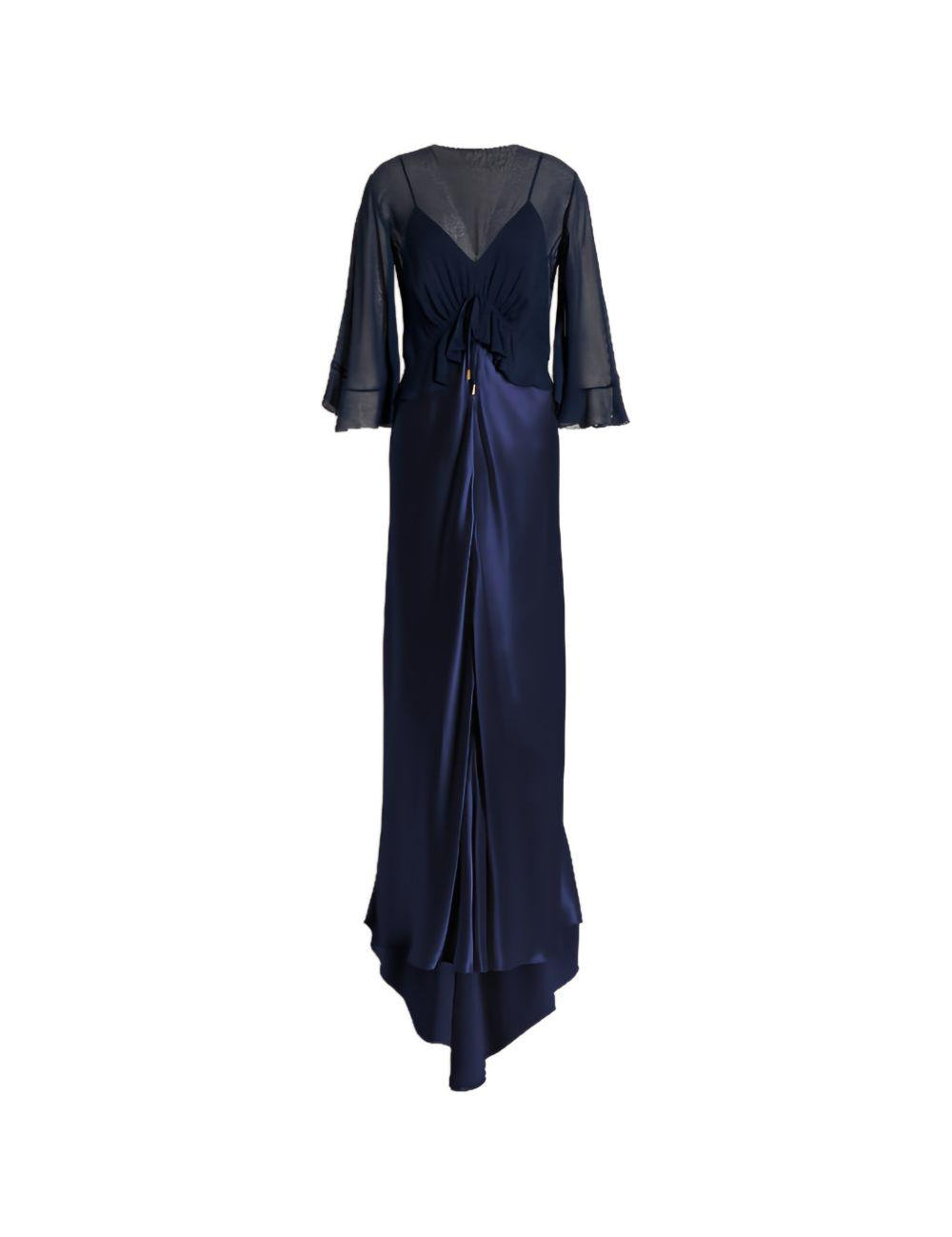 Abito maxi con maniche svasate in blu 
