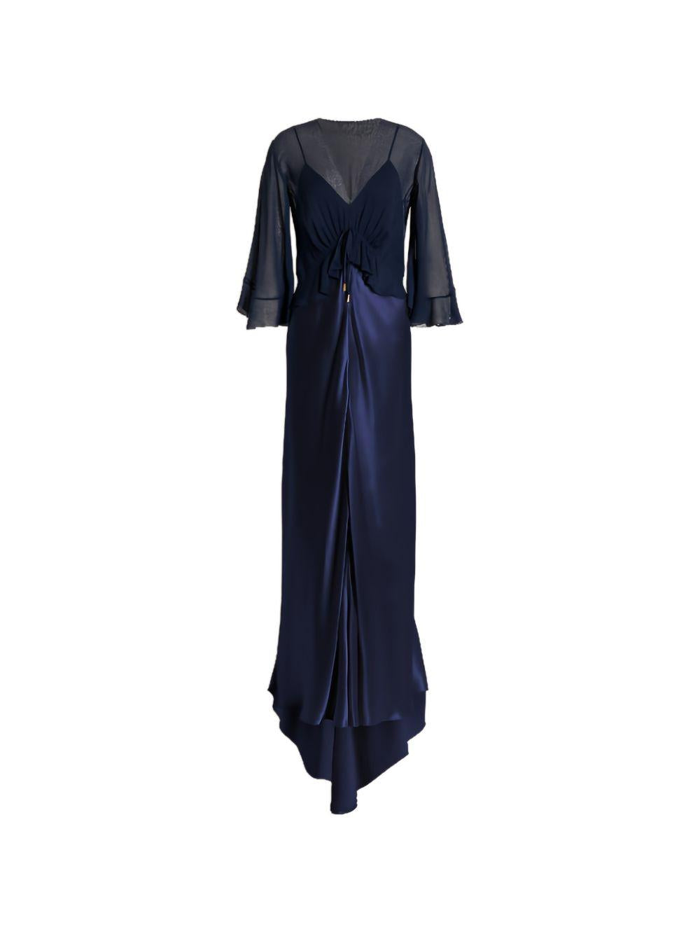 Abito maxi con maniche svasate in blu 