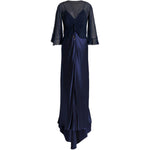 Abito maxi con maniche svasate in blu 