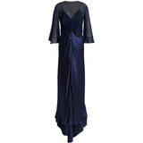 Abito maxi con maniche svasate in blu 
