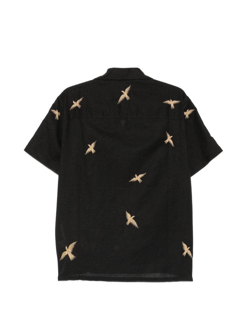 Camicia a maniche corte con ricamo di uccelli in nero Baziszt - uomo 