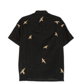 Camicia a maniche corte con ricamo di uccelli in nero Baziszt - uomo 