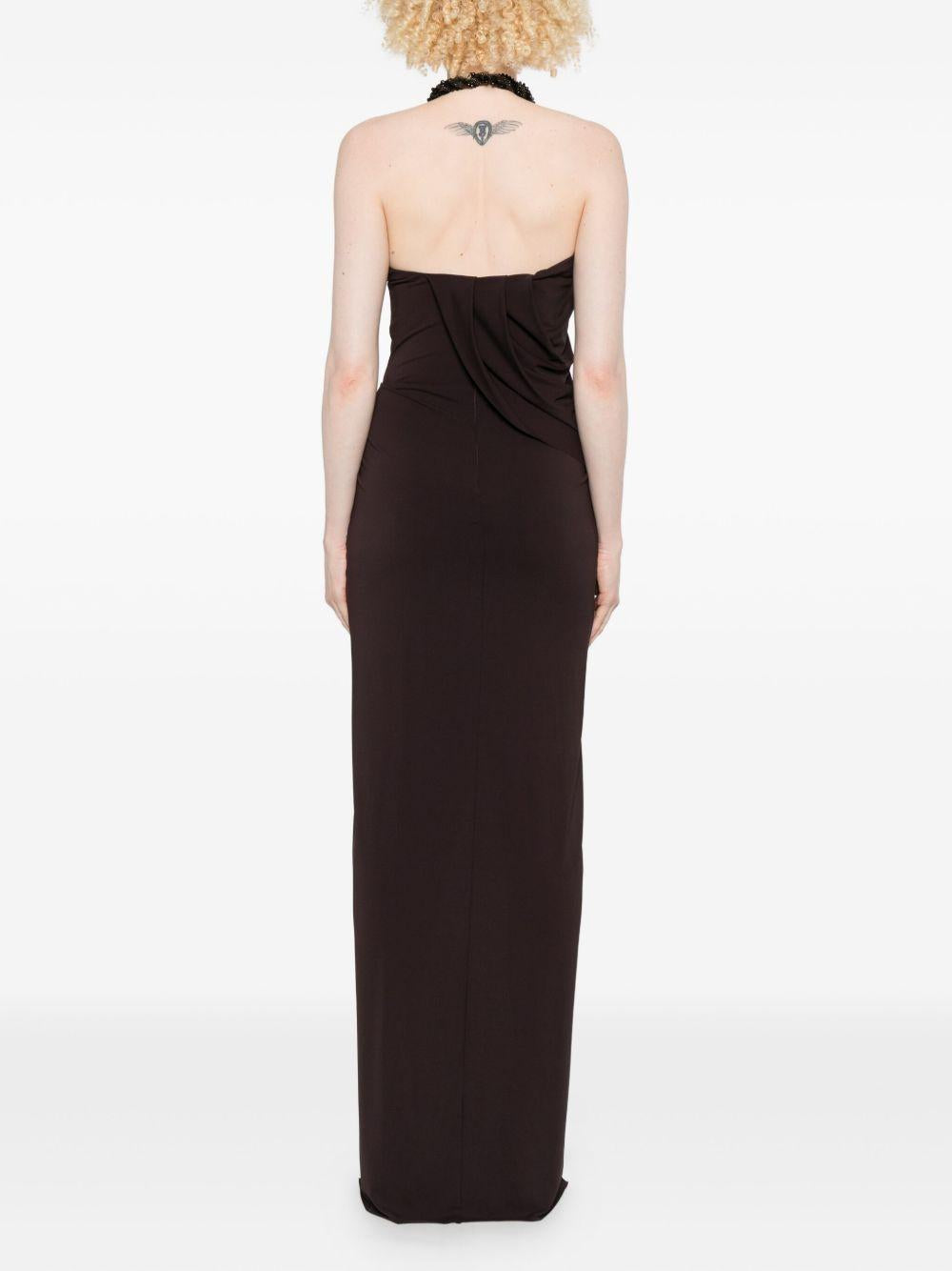 Abito lungo con scollo halter in marrone Amen - donna 
