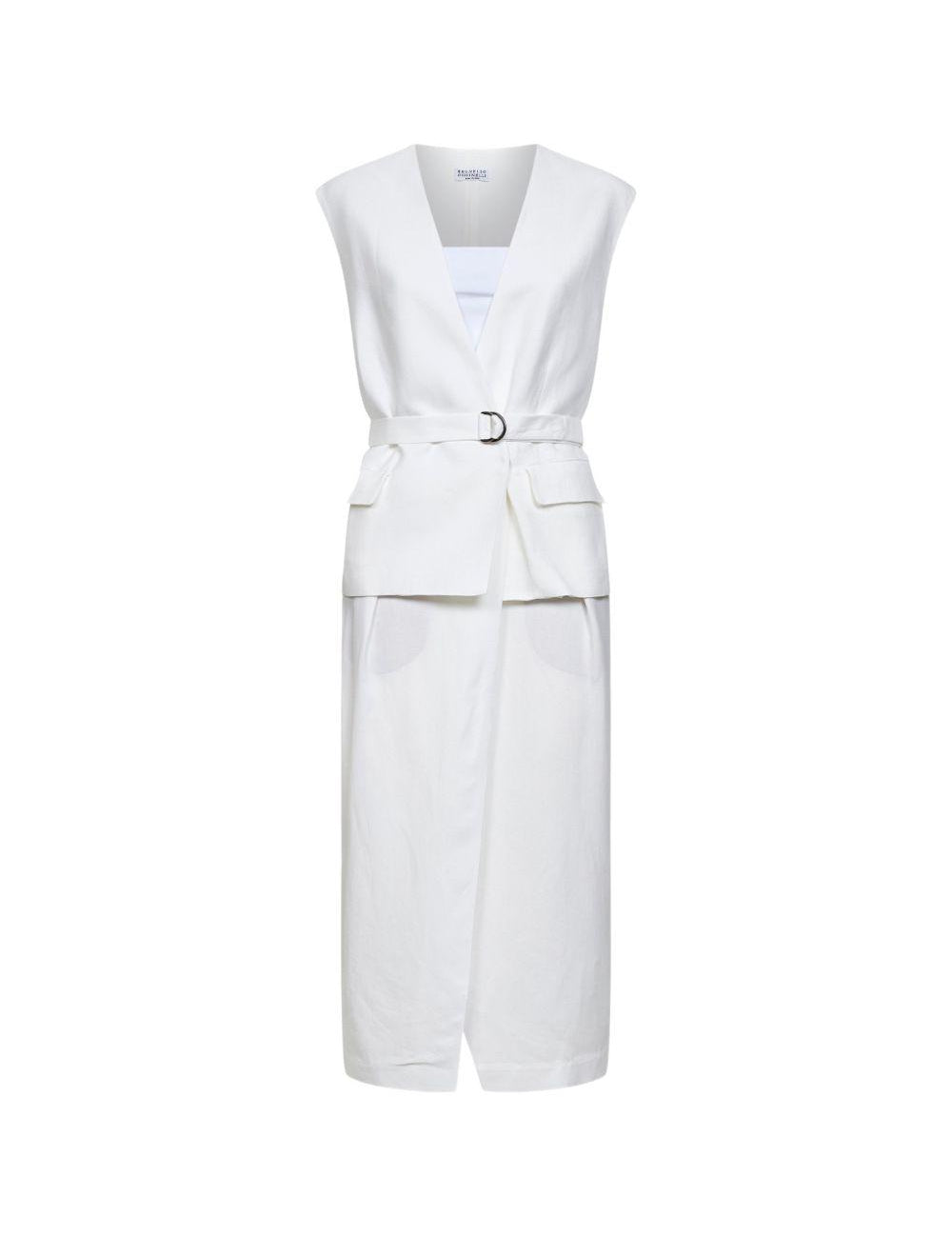 Abito midi con scollo a V in bianco Brunello cucinelli - donna 