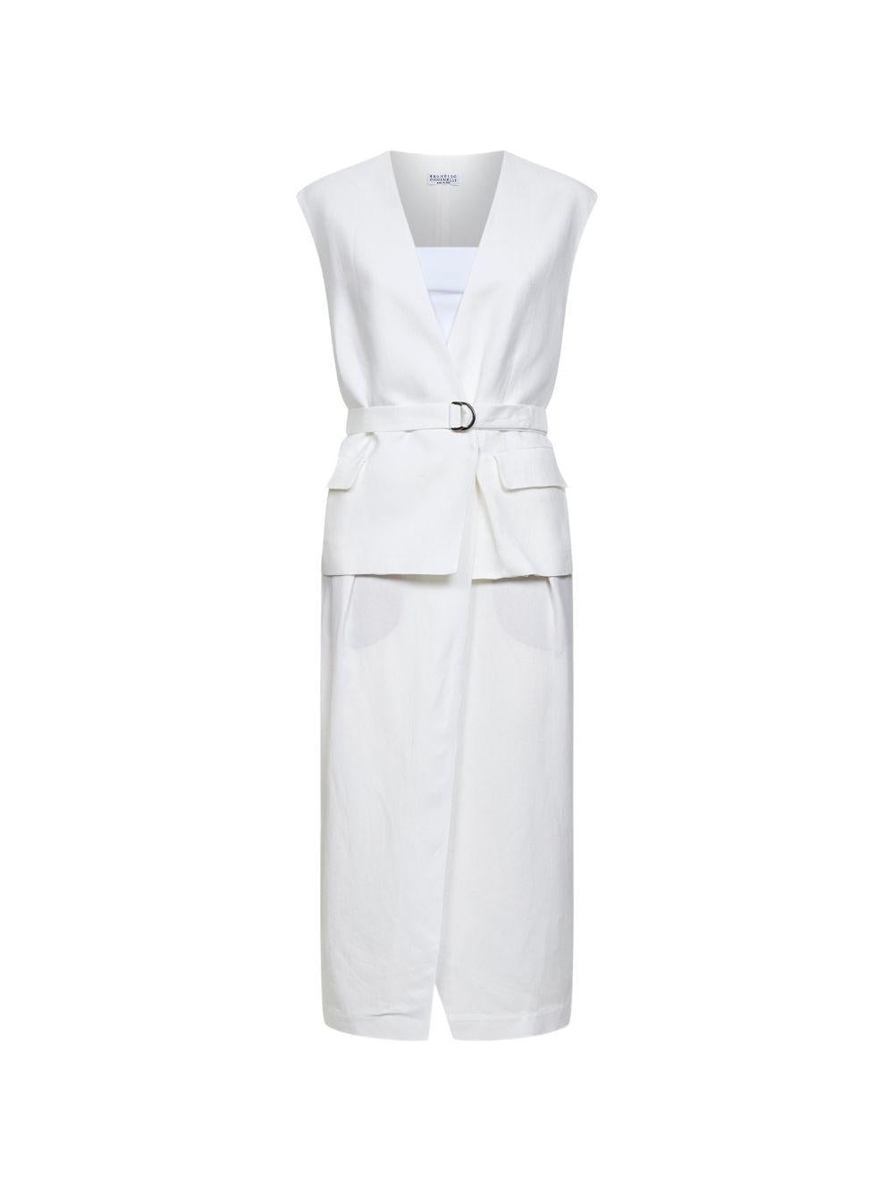 Abito midi con scollo a V in bianco Brunello cucinelli - donna 