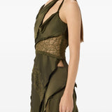 Top in raso con pizzo monospalla in verde Blumarine - donna 