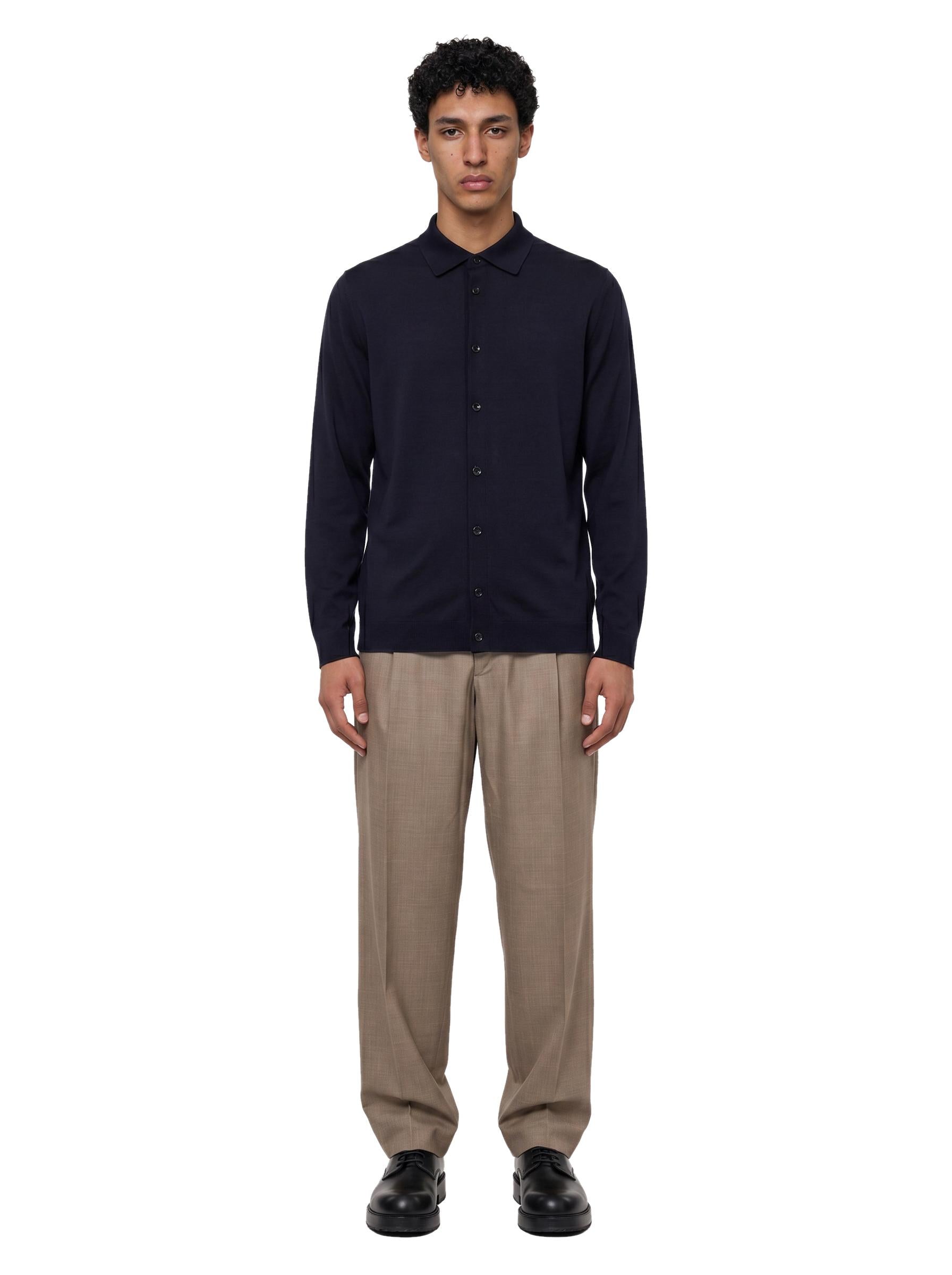 Camicia in maglia di seta blu denim 