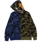 Felpa con zip intera e motivo mimetico a squalo in blu e verde A bathing ape - uomo 