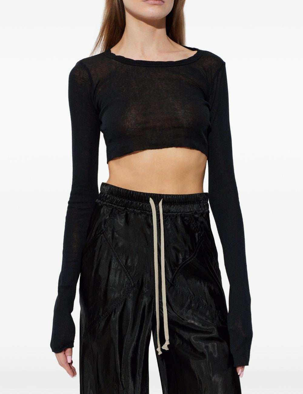 Top crop a maniche lunghe in nero Rick owens - donna 