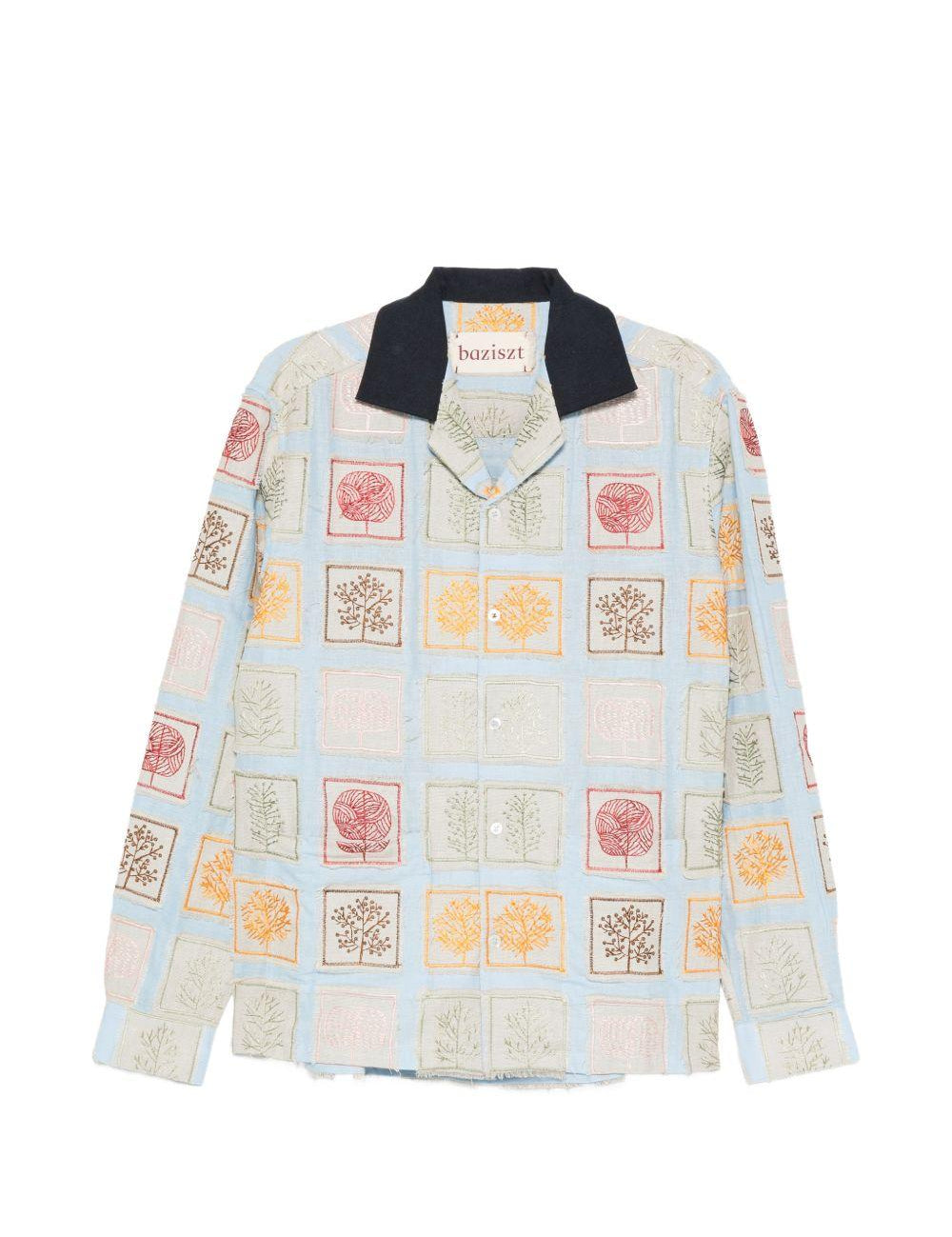 Camicia patchwork ricamata in azzurro Baziszt - uomo 