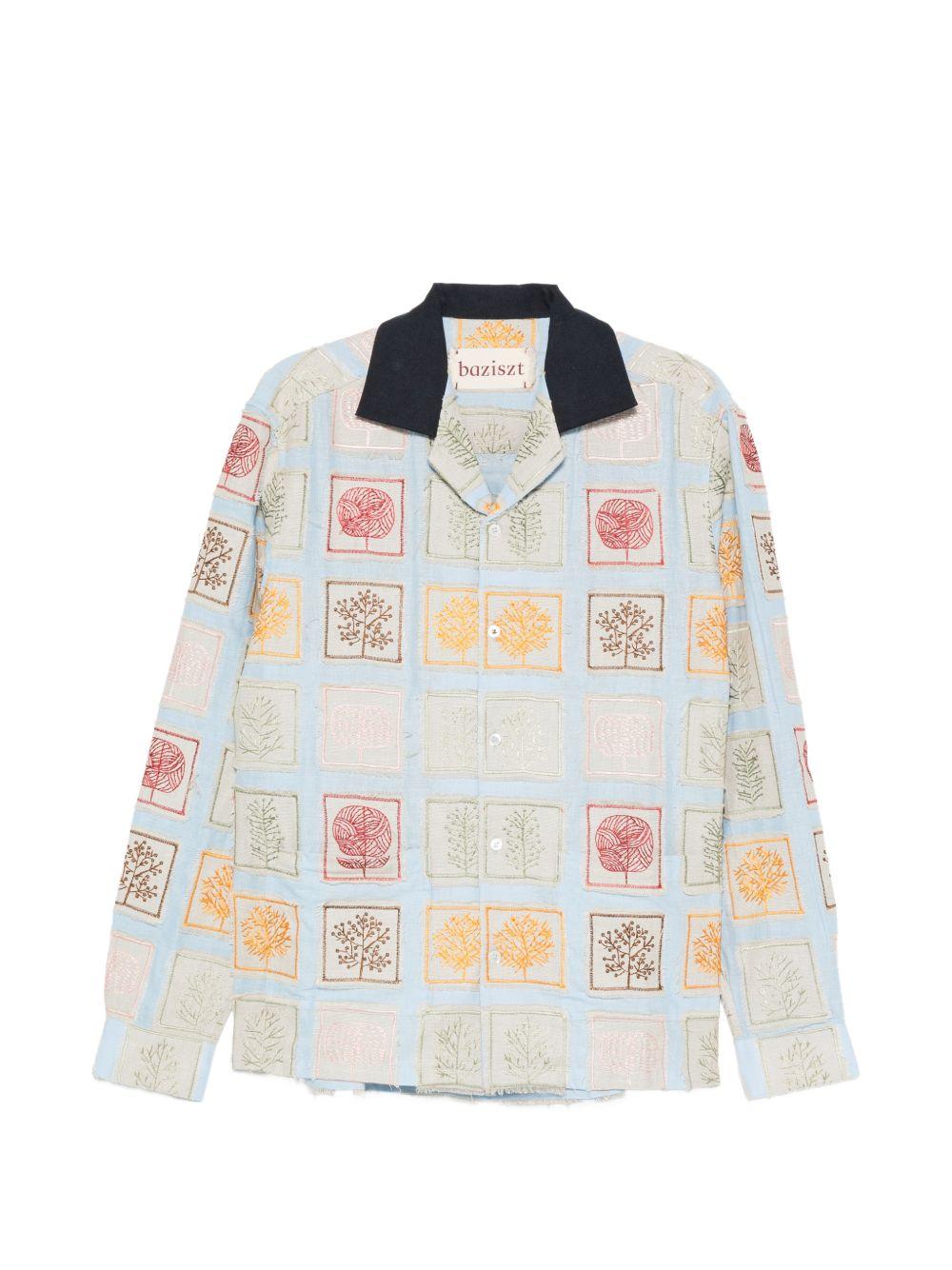 Camicia patchwork ricamata in azzurro Baziszt - uomo 