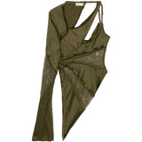 Top in raso con pizzo monospalla in verde Blumarine - donna 