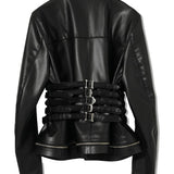 Giacca in pelle con fibbie in nero Undercover - donna 