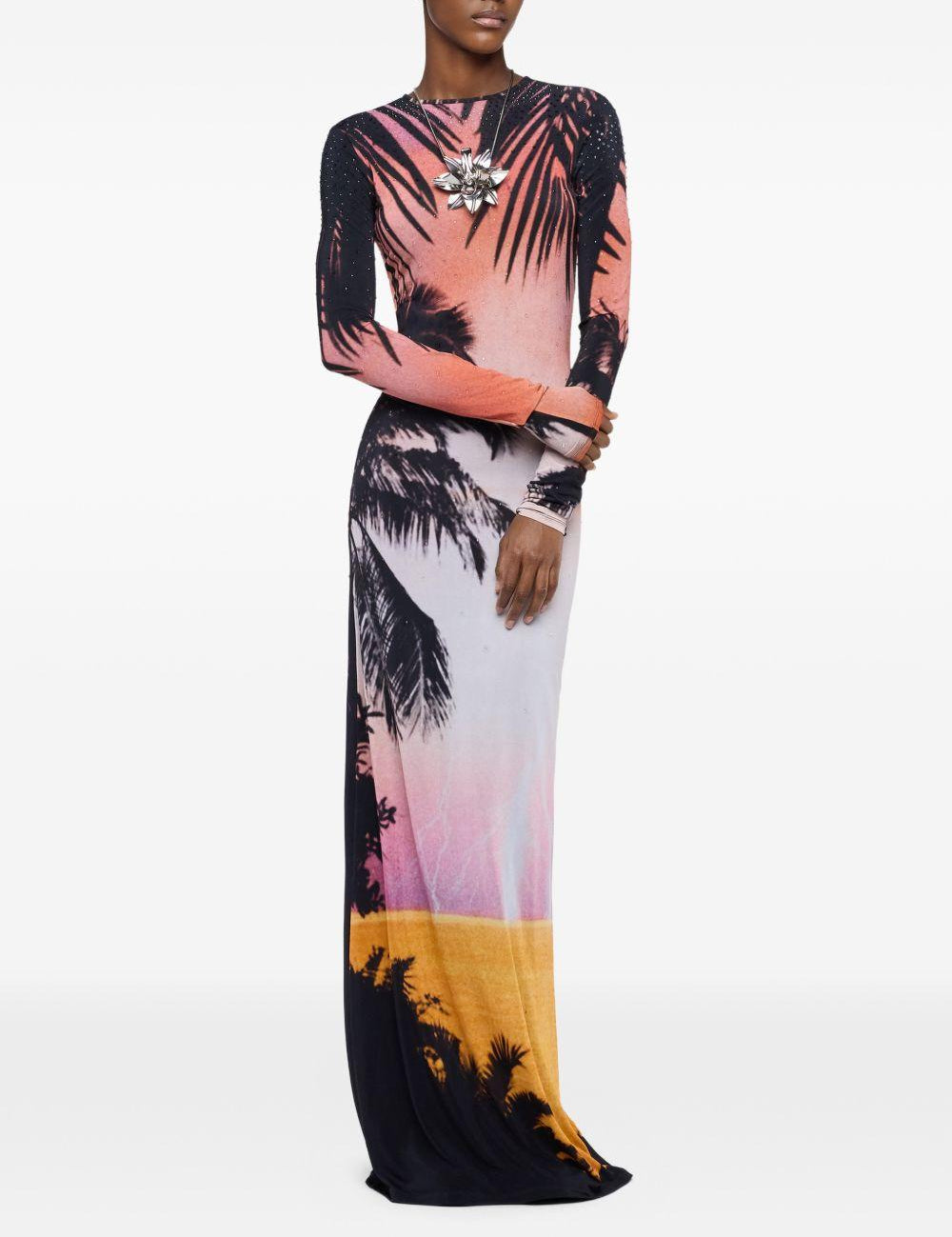 Abito maxi con stampa e cristalli multicolore Rabanne - donna 