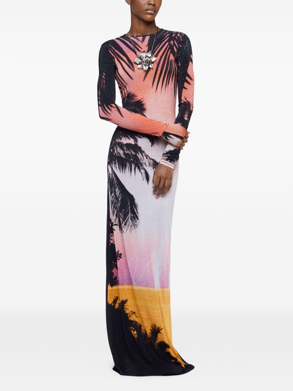 Abito maxi con stampa e cristalli multicolore Rabanne - donna 