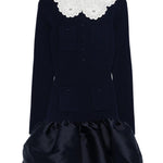 Abito corto con colletto smerlato in blu e bianco Self-Portrait - donna 